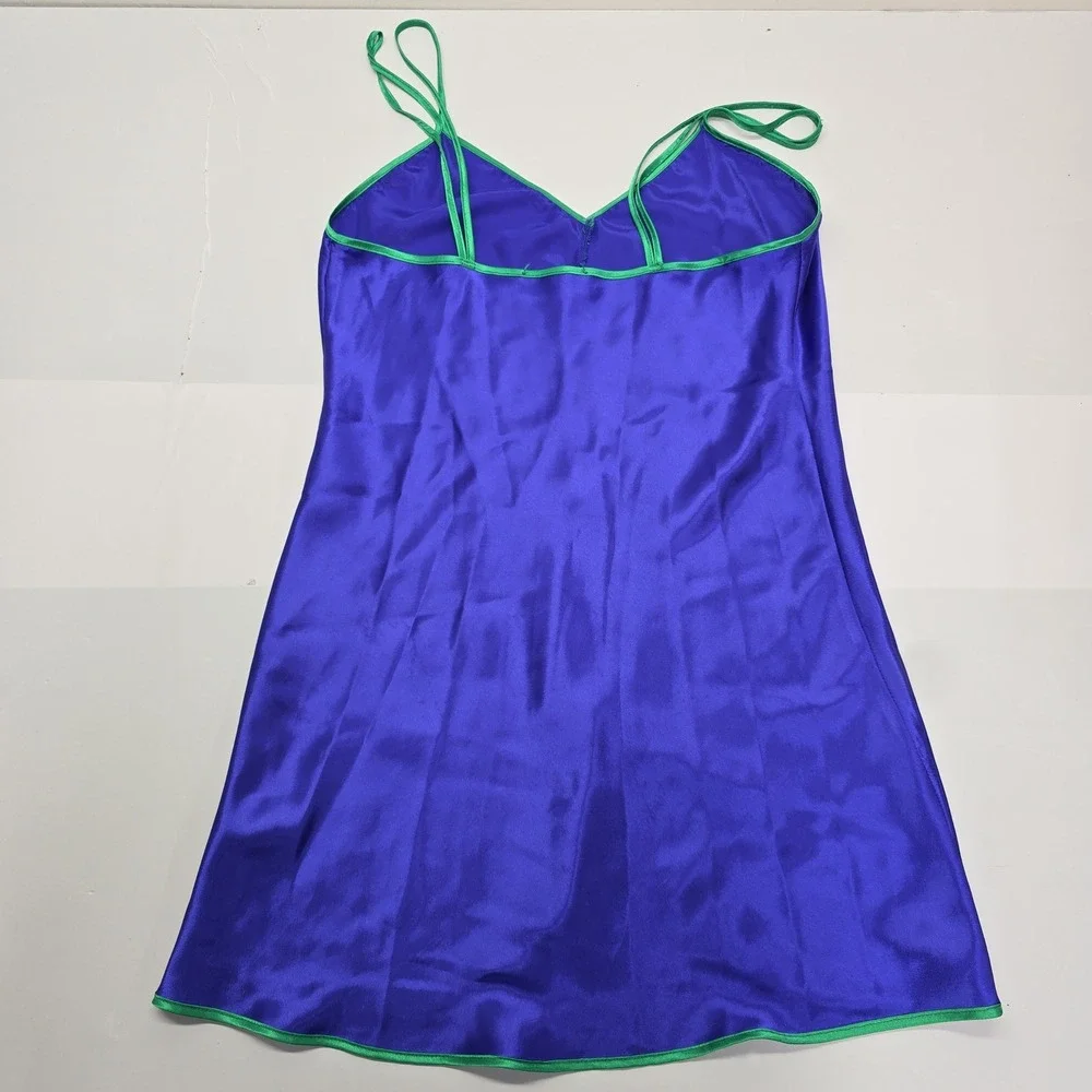 Val Mode Lingerie Vintage Blue and Green Satin Slip Nightgown Chemise MadeinUSA - Picture 5 of 5